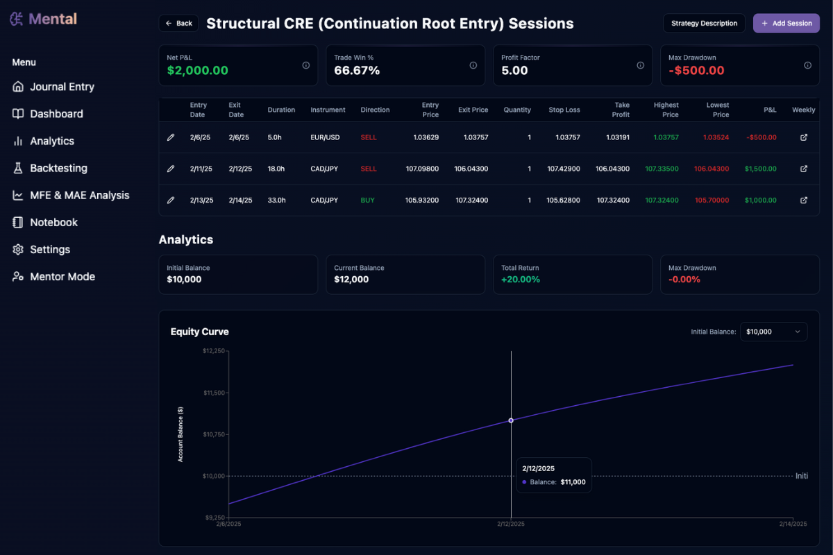 Backtesting Journal Interface